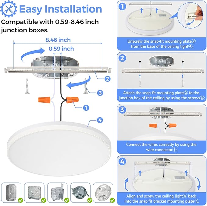 SunRider LED Flush Mount Ceiling Light Fixture with Night Light, 4000K Neutral White, 12 Inch 24W 2400LM Round Dimmable Flat Ceiling Lamp for Bathroom