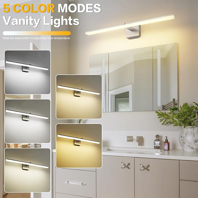 ZUZITO 30 Inch Modern Vanity Light for Bathroom Brushed Nickel Over Cabinet Arm Extra Wide LED Bar 5CCT Selectable CRI85+ ETL