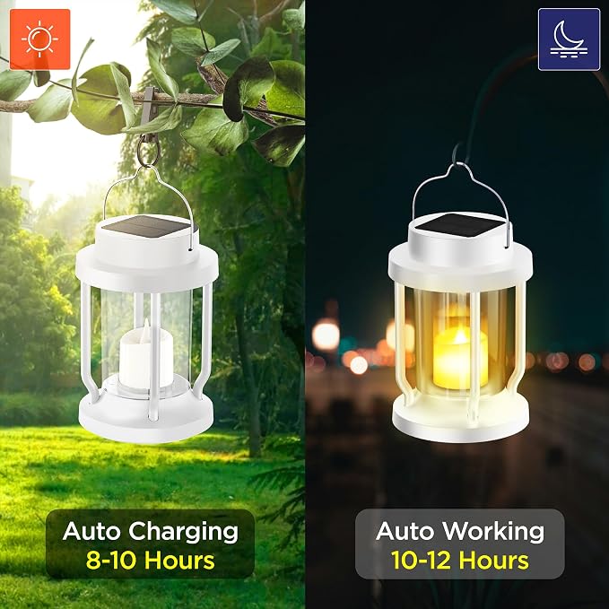 Solar Lantern Outdoor & Indoor Use – Hanging Solar Lights with Realistic Flickering Flameless Candle, Weatherproof for Gardens, Patios, Trees, and Lawns (White, 1 Pack)