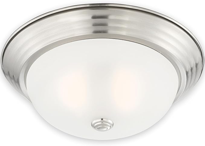 DESIGNERS FOUNTAIN Reedley 3-Lights Flush Mount Ceiling Light, 15 Inch Lighting Fixture for Kitchen, Bedroom, Bathroom, and Hallway, Satin Platinum with Etched Glass, 1257L-SP-W