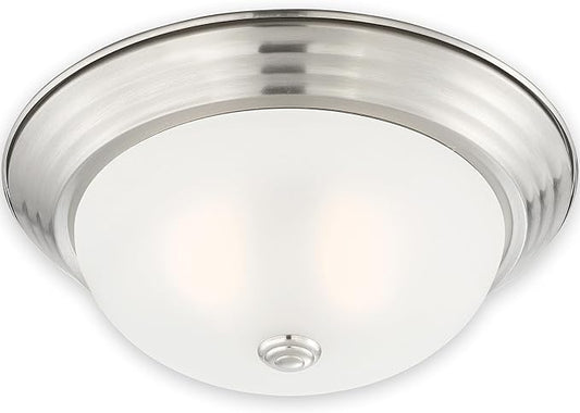 DESIGNERS FOUNTAIN Reedley 3-Lights Flush Mount Ceiling Light, 15 Inch Lighting Fixture for Kitchen, Bedroom, Bathroom, and Hallway, Satin Platinum with Etched Glass, 1257L-SP-W
