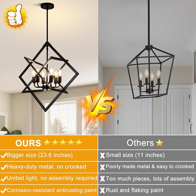 24" Modern Pendant Lights Kitchen Island, 6-Light Matte Black Farmhouse Pendant Light Fixtures, Industrial Hanging Pendant Lights Fixture for Kitchen Island Dining Room Bedroom Hallway Foyer Entryway