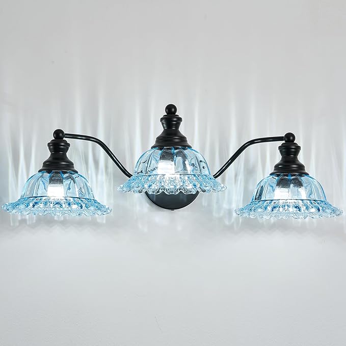 XIEDUN Blue and Black 3 Light Vanity Light Bathroom Vanity Light Fixture