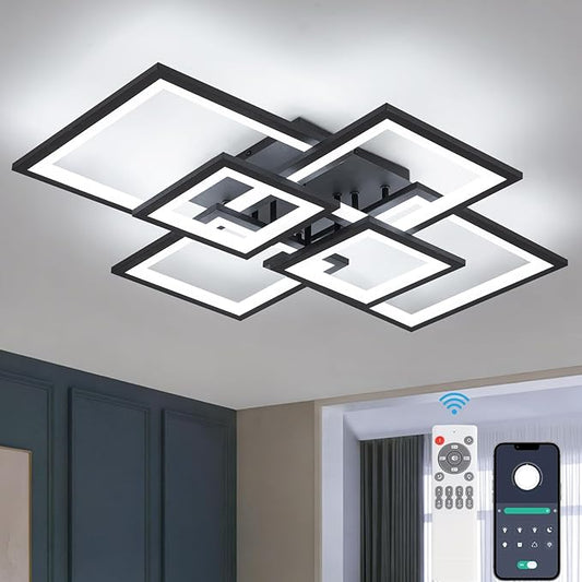 EIDISUNY Modern LED Ceiling Light, Square LED Flush Mount Ceiling Light, Dimmable Kitchen Light Fixtures with Remote&APP, Close to Ceiling Lighting Fixture for Dining Room Kitchen Living Room Bedroom
