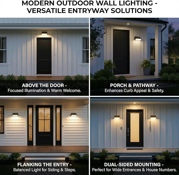 Modern Wall Sconce Outdoor Porch Light Waterproof Patio Lamp LED Wall Light Fixture Aluminum 13W 3000K Front Door Lamp for Indoor & Outdoor use Garden Yard 2 Pack
