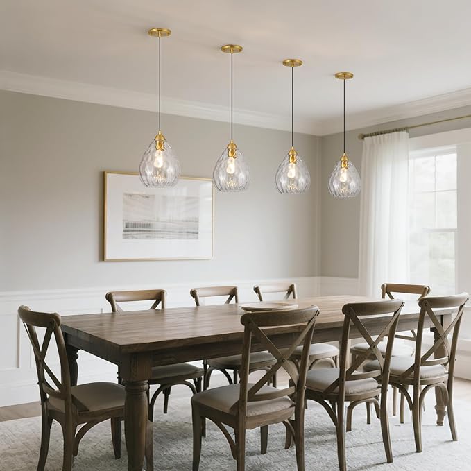 8''Small Pendant Light Fixtures,1-Light Modern Pendant Lights with Clear Hammered Glass Shade,Gold Adjustable Hanging Pendant Lighting for Kitchen Island Dining Room Bedroom(1 Pack)