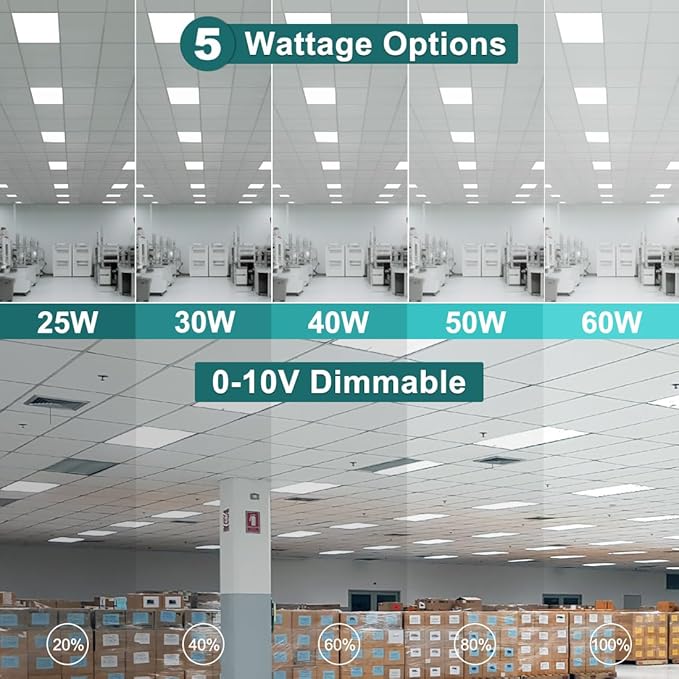 kadision 2x4 LED Flat Panel Light 5000K/4000K/3500K, 60W 50W 40W 30W 25W Adjustable, 6600LM 0-10V Dimmable Drop Ceiling Lights, 100-277V ETL-Listed, 2-Pack