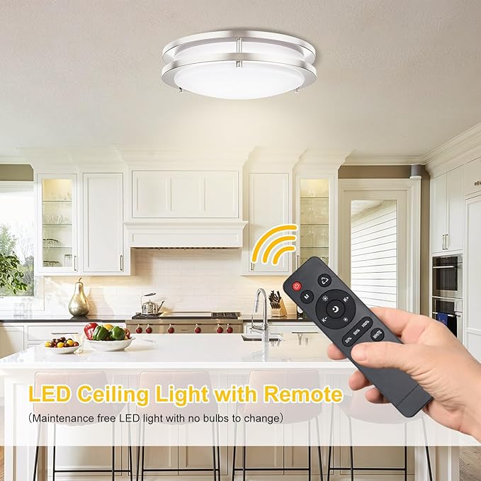 Kalium LED Ceiling Light with Remote 2 Pack 14 Inch Flush Mount Ceiling Light Fixture, 24W 3000K-6000K Adjustable Color Temperature, Dimmable Lighting Fixtures for Kitchen Bedroom. Hardwired