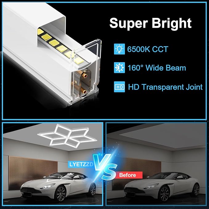 Hexagram Garage Lights 6 Rhombus, 126W 15120LM, 6500K Super Bright Hexagonal Diamond LED Ceiling Light for Garage, Workshop, Gym, Car Detailing Shop