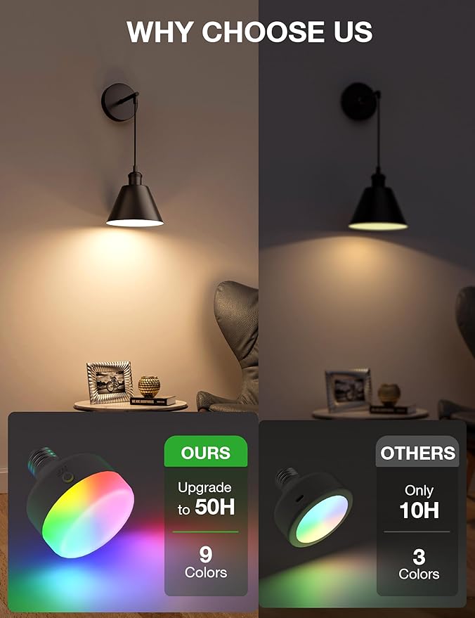 NIORSUN Matte Black Battery Operated Wall Sconce Set of 2, 5200mAh Dimmable Detachable Bulbs and Remote Wireless Rechargeable Wall Lights, 9 Colors Sconces Wall Decor for Bedroom Living Room Hallway