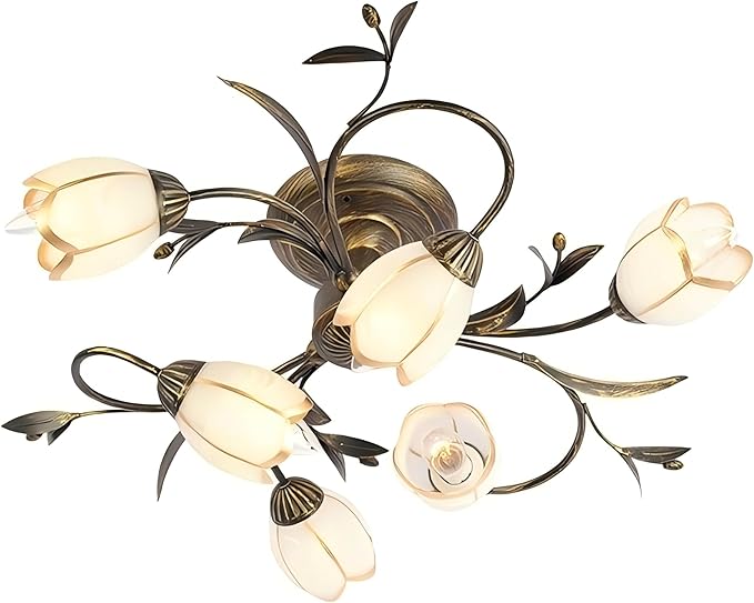 24 Inch 6-Lights Branch Shaped Ceiling Lights, Creative Retro Style Flower Vine Ceiling Light Fixtures, Country Style Ceiling Lamp for Living Room, Bedroom, Kitchen, Study Room