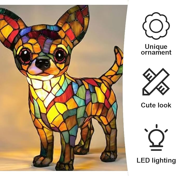 Chihuahua Lamps -Dogs Series Art Night Light, Retro Stained Resin Night Light, USB Cute Pet Dog LED Desk Lamp,Vintage Home Decor, Fun Gift for Dog Lover(Chihuahua)