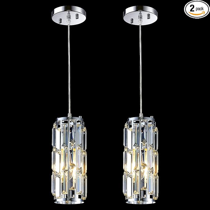 Pendant Lights Kitchen Island Modern Chrome Pendant Light Fixtures, Island Pendant Lights for Kitchen, mini pendant lights Crystal, Adjustable Hanging Lights Fixture for Dinning Room (Chrome 2-Pack)