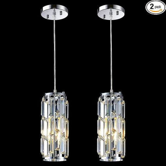 Pendant Lights Kitchen Island Modern Chrome Pendant Light Fixtures, Island Pendant Lights for Kitchen, mini pendant lights Crystal, Adjustable Hanging Lights Fixture for Dinning Room (Chrome 2-Pack)