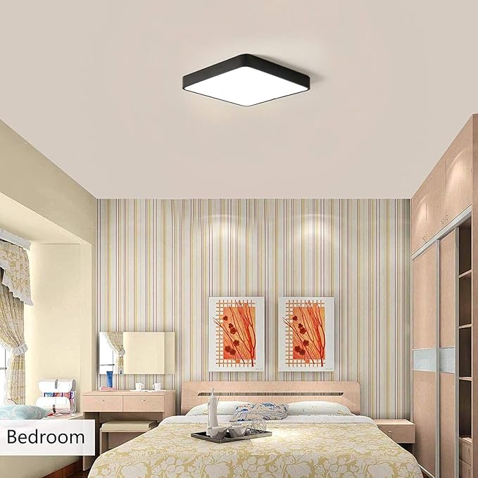 Ganeed LED Ceiling Light Flush Mount,24W 12-Inch Modern Ceiling Lamp Fixture Square,6500K Cool White Energy Saving Lighting Fixture for Living Bathroom Dining Room,Black