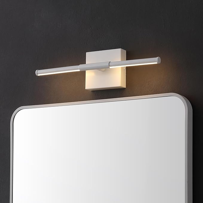 JONATHAN Y 16.25" White Modern Dimmable Integrated LED Wall Sconce, Minimalist Adjustable Metal Vanity Light for Bathroom Mirror, Bedroom, Hallway, 3000K, ETL Listed (JYL7039G)