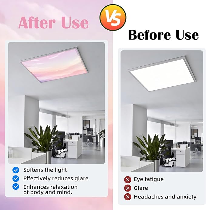 2 x 2 Feet Fluorescent Light Covers - 4 Pcs Covers for Ceiling Lights, Magnetic Light Filters for Classroom, Office, Hospitals, Home (Pink - Sky)