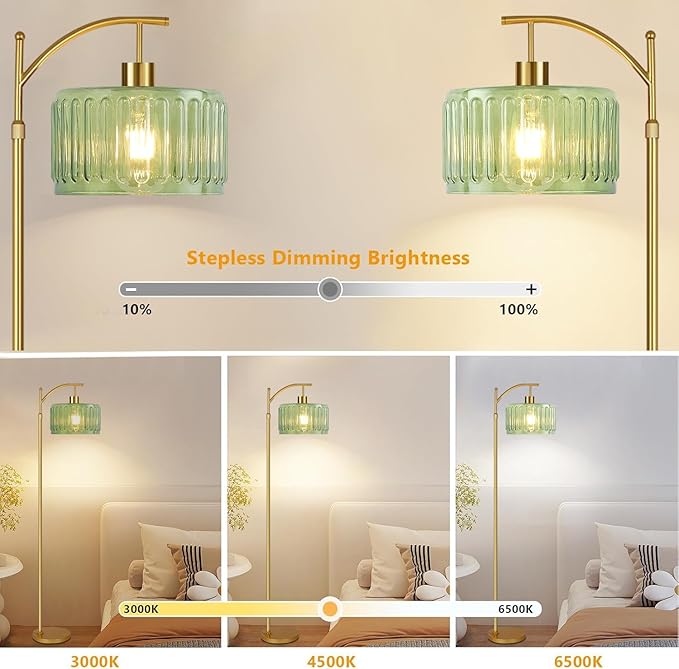 QIYIZM Floor Lamp for Living Room,Bedroom,Gold Dimmable Standing Lamp with Remote,Mid Century Modern Brass Tall Lamp Retro Vintage Glass Lamp Floor Light Boho Bohemian
