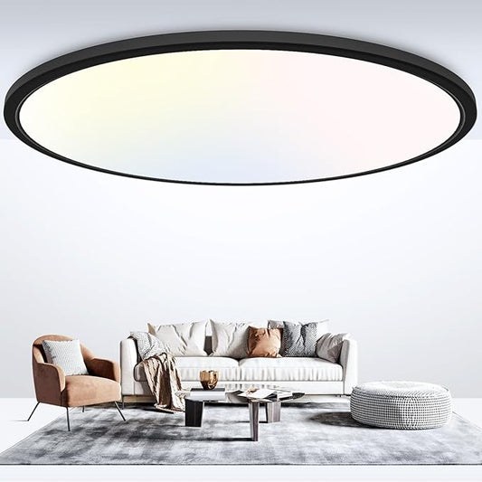 libtit 20 Inch LED Ceiling Light, 4200LM 35W Large & Bright Flush Mount Lighting Fixture, 3000K/4500K/6000K White Round Flat LED Ceiling Lamp for Bedroom Kitchen Livingroom Office (Black)