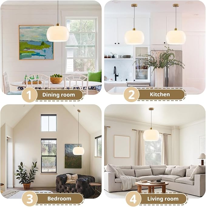 Hanging Pendant Light 2 Pack Milk Glass Pendant Lights Kitchen Island Gold Adjustable Mid Century Modern Hanging Lamps for Dining Room Foyer Entryway, Easy to Install