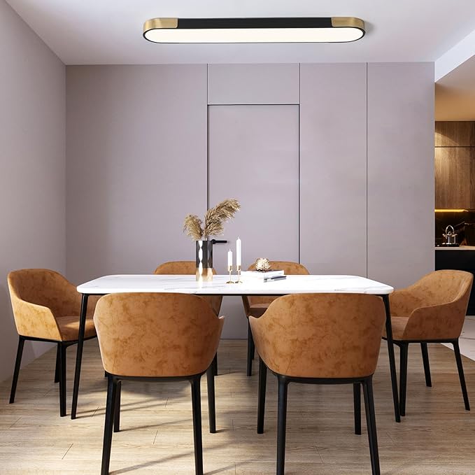 Qcyuui Kitchen Lighting Fixtures Ceiling,39.4 Inch Dimmable Modern Led Ceiling Light,Black and Gold Long Linear Ceiling Light Fixture for Office Bedroom Kitchen Hallway,(48W/3000-6500K)