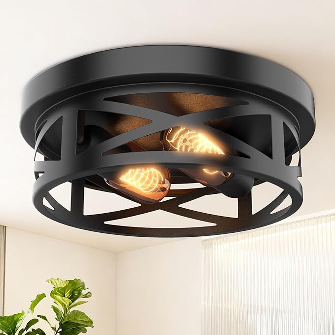 Flush Mount Ceiling Light Fixture - 2 Light Modern Farmhouse Close to Ceiling Light Fixtures 10.63inch for Hallway, Kitchen, Entryway, Bedroom, E26 Socket