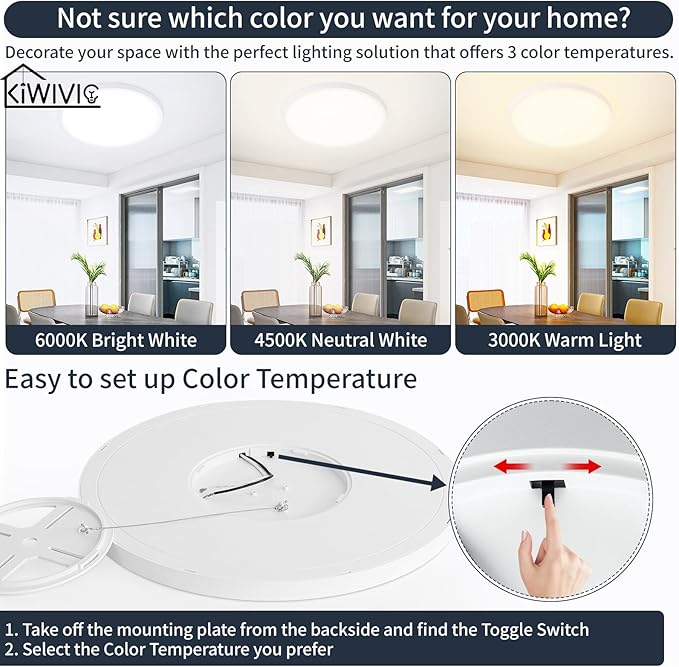 20 Inch Flush Mount Ceiling Light, 40W Dimmable LED Fixture 4000LM, 3000K/4500K/6000K Adjustable, Round Ceiling Lamp for Bedroom, Kitchen, Living Room, Dining Room, Bathroom, White