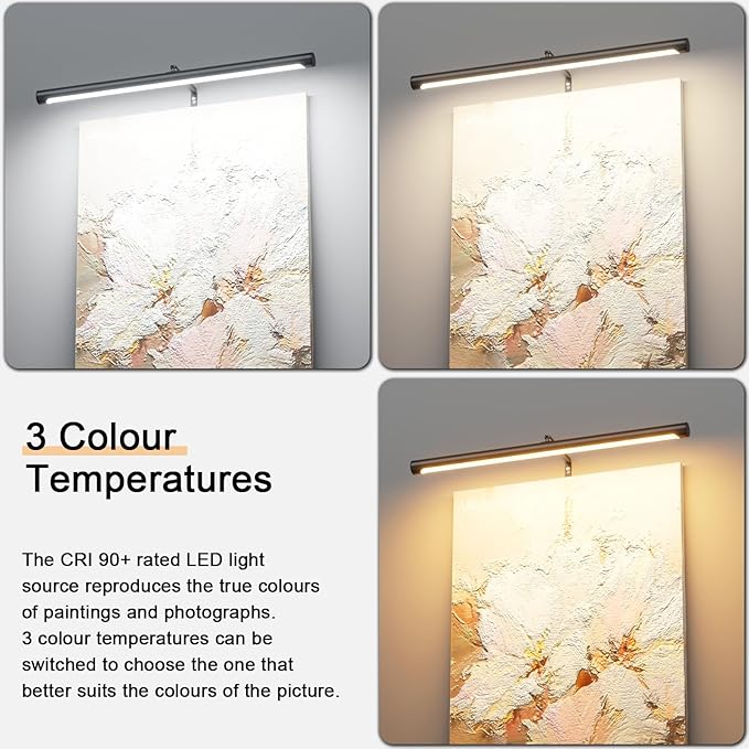 9W Picture Light Plug in, 24" Adjustable LED Art Light with Remote Control, Dimmable Wall Light for Picture Display Dartboard Art Work (Black)