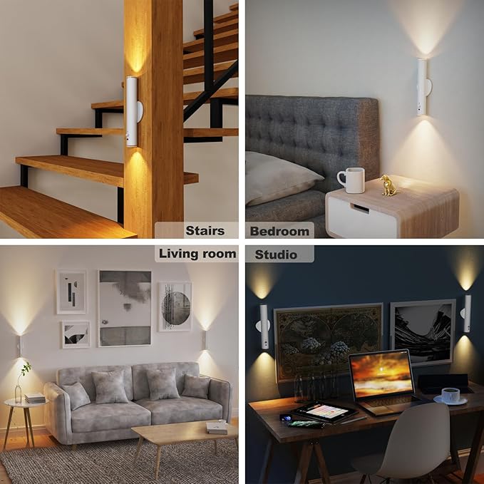 LYTARA Rechargeable Wall Sconces | Dimmable LED Cordless Lamp with Remote, Motion Sensor, Metal Body | Battery Operated Lights for Decor, Night Light Indoor, Hallway, Bedroom, 1pcs