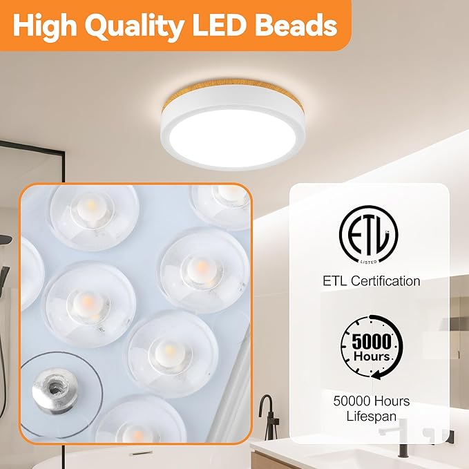 11" Flush Mount Ceiling Light, Minimalist Modern Wood Paint LED Ceiling Light with 5CCT 2700K-5000K, Dimmable LED Light Fixtures Ceiling Mount for Kitchen Bathroom Bedroom Hallway