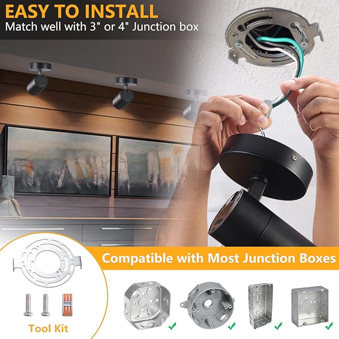 VANoopee 3-Color Dimmable Ceiling Spotlight Flush Mount Adjustable Spotlight Directional LED Spot Lights Indoor Bright Accent Fixture for Living Room Bedroom - CRI90 36° Flicker Free 20W 2000lm Black