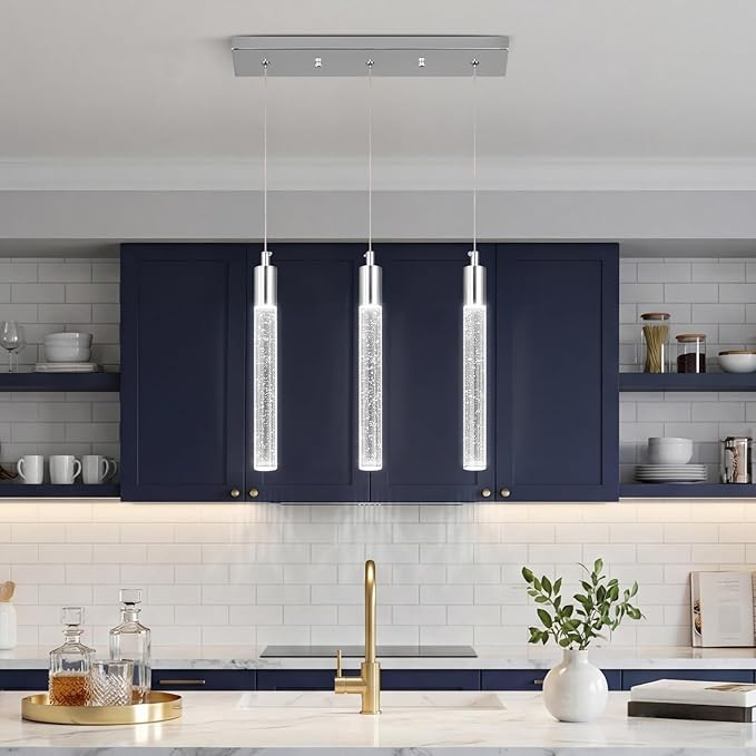 Kitchen Island Lighting Modern Light Fixture Kitchen Island Pendant Light Dimmable LED Chrome Mini Pendant Lighting Dinning Room Living Room Chrome Pendant Lights（3-Light）
