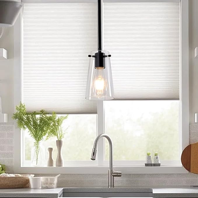 Pendant Light Fixtures, Matte Black Kitchen Ceiling Lights, Clear Glass Pendant Lights for Kitchen Island