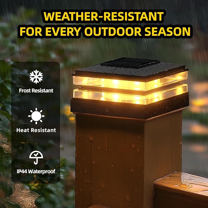 EXCMARK 2 Pack 4x4 Solar Post Cap Lights Outdoor Waterproof Fence Deck Post Lights with High-Brightness LEDs, Dual Light Modes Warm White & Cool White.
