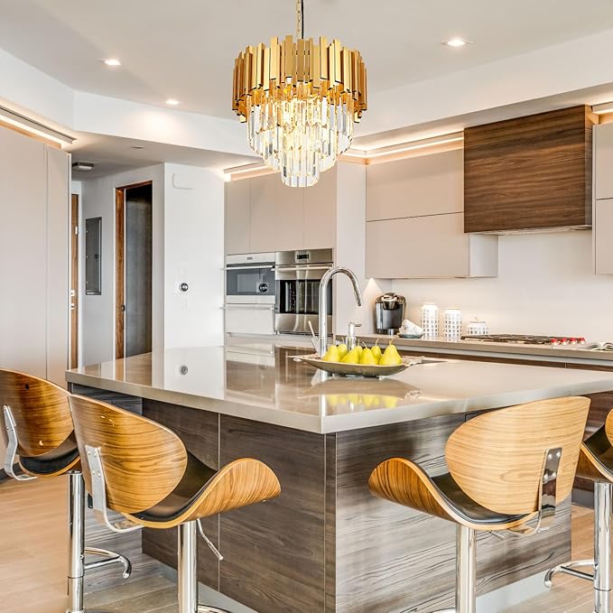 15.75" Gold Crystal Pendant Light Fixtures,5-Light Luxury Crystal Pendant Light Perfect for Dining Room, Bedroom, Kitchen, Living Room 3-Tier