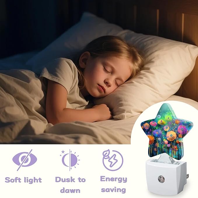 Night Light,Flowers Colorful Night Lights Plug into Wall Abstract Field Decorations for Bedroom Bathroom,Dusk to Dawn Sensor Kitchen Hallway Stairs Energy Efficient Desk Lamp