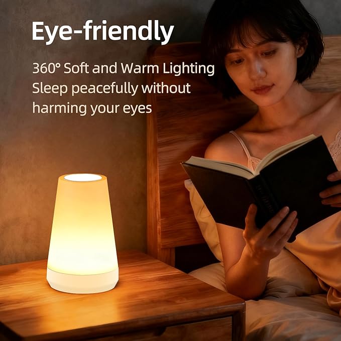 Night Light, Dimmable Touch Lamp and Remote Control, 13 RGB Colors & 5 Brightness, Rechargeable Bedside Table Lamp for Baby Kids Nursery Bedroom Bathroom Camping (White)