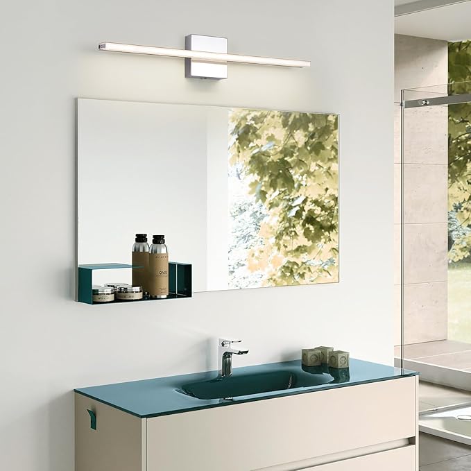 Chrome Vanity Lights for Bathroom 5CCT Dimmable Bathroom Lighting Fixtures Over Mirror Adjustable Lighting Angle Wall Light Fixtures 23.6 inch Long 18W LED Bar Light