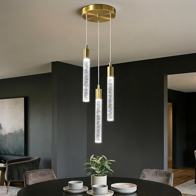 Modern Light Fixture Kitchen Island Pendant Light Dimmable LED Gold Pendant Lights Mini Crystal Pendant Lighting for Bedroom Dining Room Living Room（3-Light ）