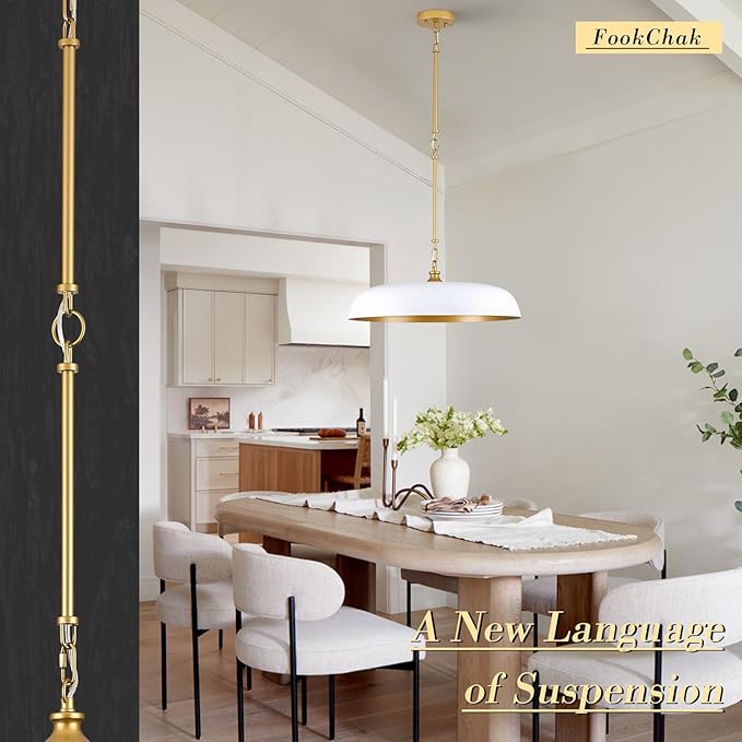 Large Pendant Light 20in White and Gold Dome Pendant Lights 3 Light Socket Pendant Light Fixture with Adjustable Pendant Lighting for Kitchen Island Dining Room Kitchen Sink, E12