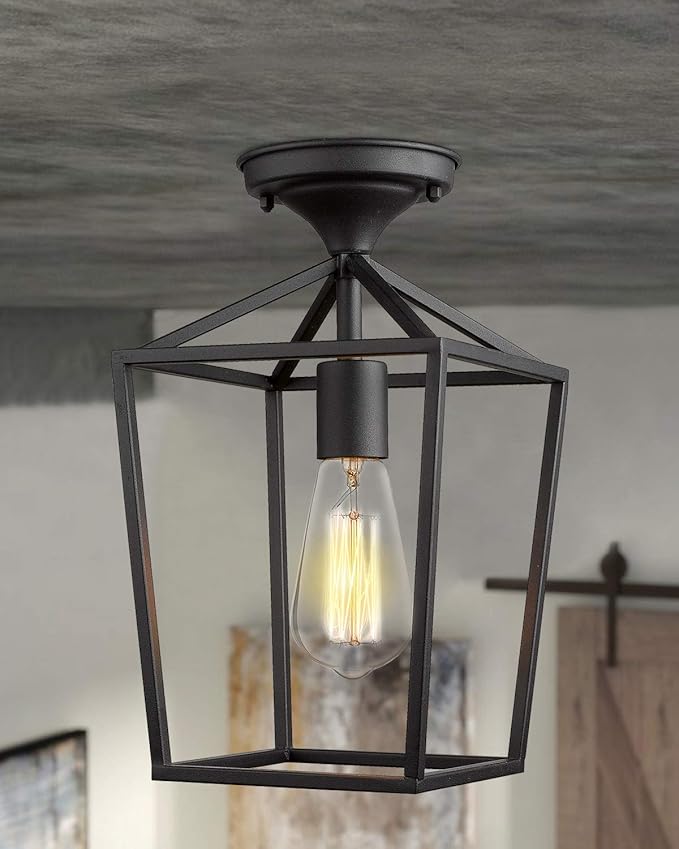 Emliviar Semi-Flush Mount Ceiling Light, 1-Light 13 inch Height Ceiling Light Fixture in Black Finish, 20065B1-F1 BK