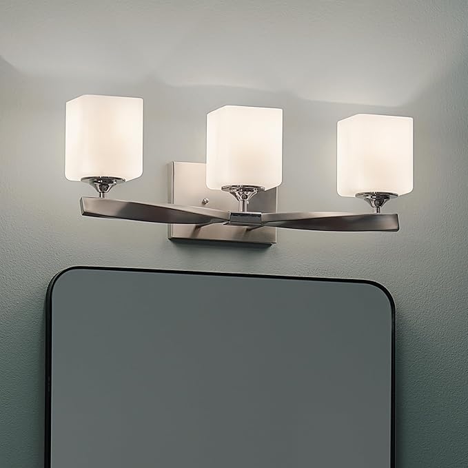 Kichler Marette 22.75" Vanity Light in Brushed Nickel, 3-Light Modern Bathroom Light with Satin Etched Cased Opal Glass, (22.75" W x 8" H), 55002NI