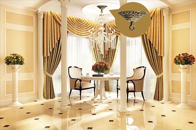 5.51 Inches Diameter Brass Light Canopy Kit with Hooks, Heavy Duty Replacement Ceiling Light Cover Plate, Antique Chandelier Replacement Parts with Mounting Hardware (Brass, A-01)