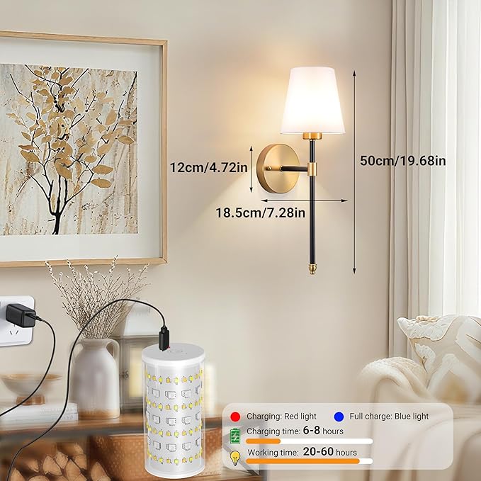 Nekhung Battery Operated Wall Sconces Set of 2, Wireless Wall Light with 10000mAh RGB Dimmable Magnetic Bulb, Rechargeable Wall Sconce with Remote Control for Bedroom Living Room