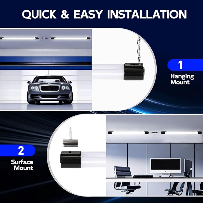 hykolity 4 Pack Linkable LED Shop Light for Garage, 2FT 30W Utility Light Fixture, 3500lm, 5000K Daylight Linkable Shop Lights with Power Cord, Hanging or Flush Mount, Black - ETL