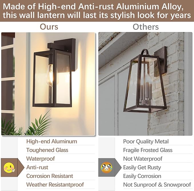 MAXvolador Outdoor Wall Lantern, Exterior Waterproof Wall Sconce Light Fixture, Dark Chocolate Anti-Rust Mount Lights Glass, E26 Porch Patio Lighting
