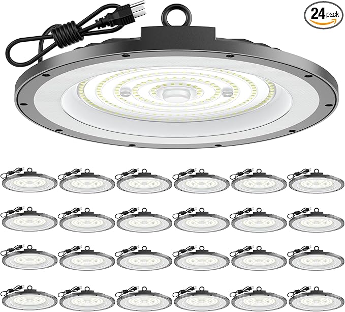 AIKVSXER LED High Bay Light UFO Shop Light 300W 45000LM 6000K Daylight Super Bright IP65 Waterproof for Warehouse Garage Barn Factory Workshop 5FT Cord with US Plug 24 Pack
