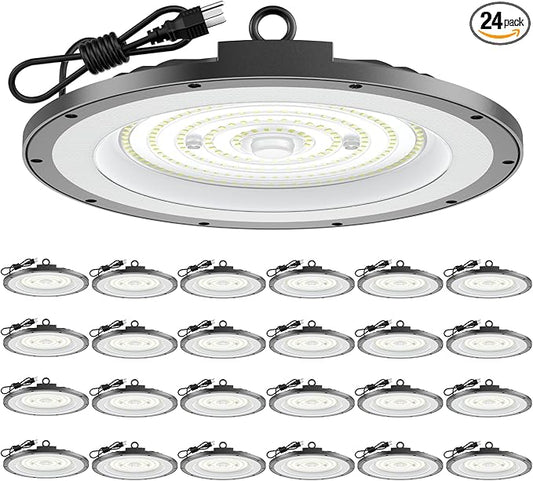 AIKVSXER LED High Bay Light UFO Shop Light 300W 45000LM 6000K Daylight Super Bright IP65 Waterproof for Warehouse Garage Barn Factory Workshop 5FT Cord with US Plug 24 Pack