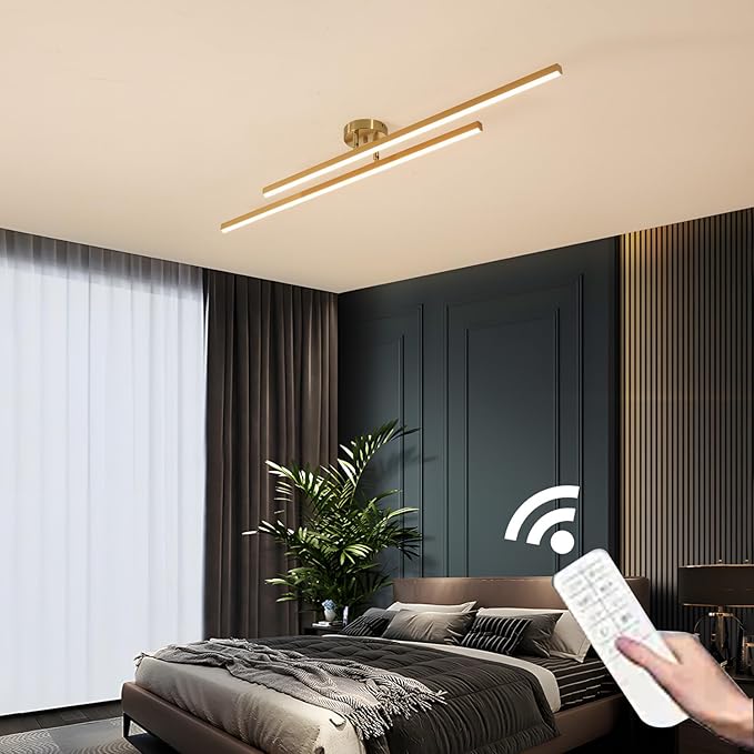 Gold Modern Sputnik Chandelier Ceiling Light Fixtures,2-Lights Industrial Metal Semi Flush Mount Ceiling Light for Bedroom Dining Room Living Room Kitchen Hallway(Gold, 2 Head)