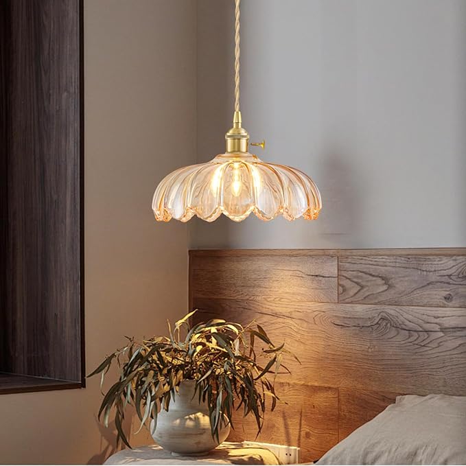2 Pack Glass Pendant Lights Kitchen Island, Vintage Brass Pendant Light Fixtures, Adjustable Amber Kitchen Pendant Lighting Over Island for Bedroom Living Room Hallway Dining Room